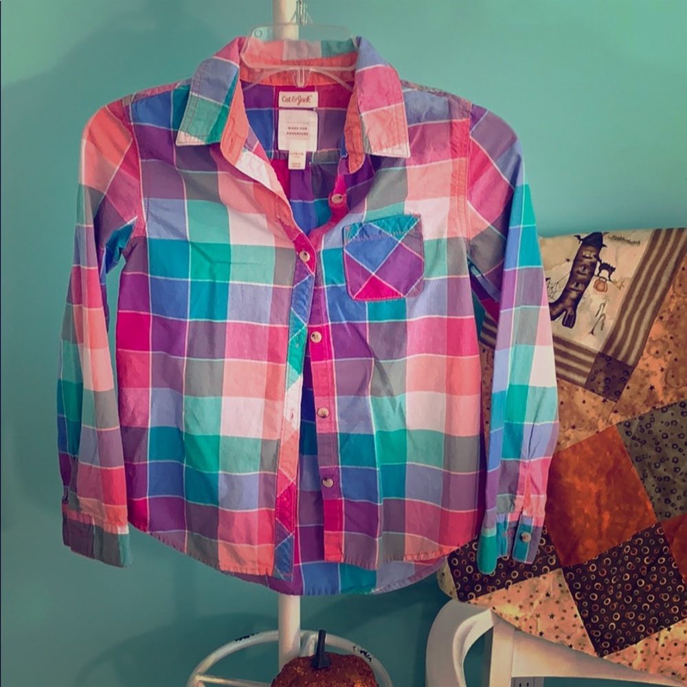 Cat & Jack long sleeve button up plaid girls shirt